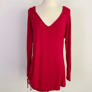 VENUS Red Ruched Tie Side Sleeves/Hood lightweight Waffle Knit Hoodie Women’s M